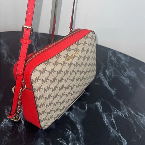 MICHAEL KORS Women’s Crossbody Bag Red Multi Canvas Leather Trim AUTHENTIC - Picture 4 of 13